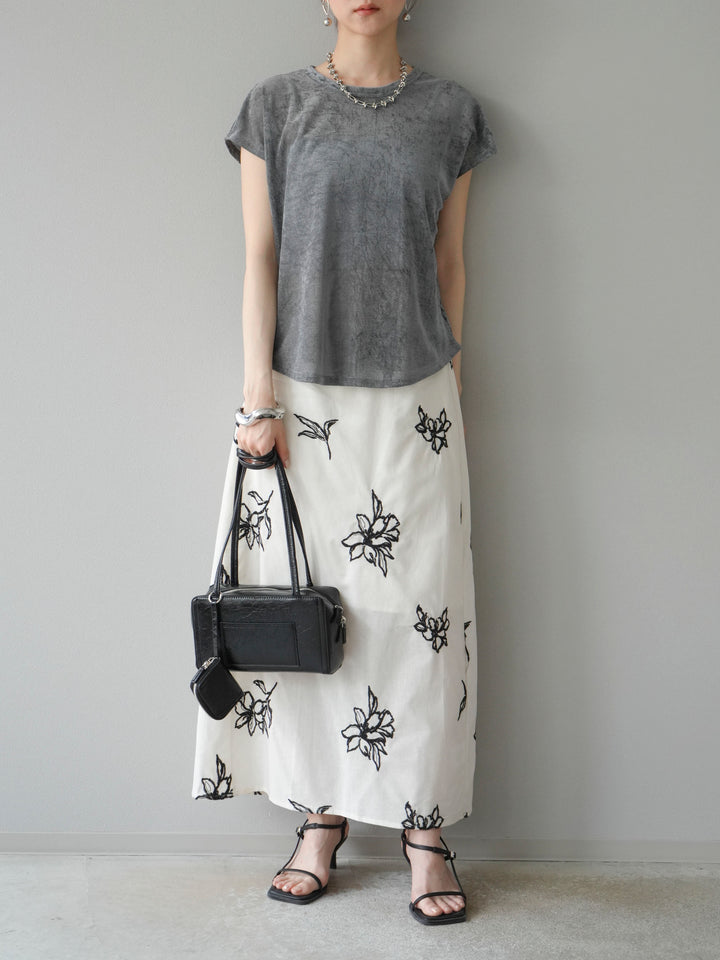 [予約]フラワー刺繍ナロースカート/ホワイト