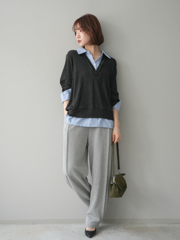 [予約]シャツレイヤードデザインカットプルオーバー/charcoal