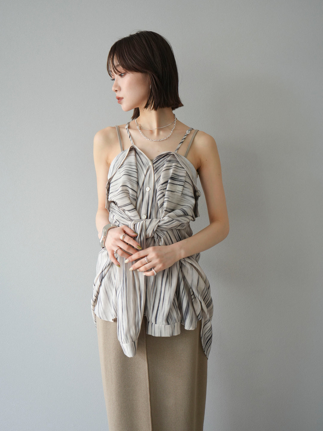 [予約]マルチWAYニュアンス柄オーバーシャツ/ベージュ