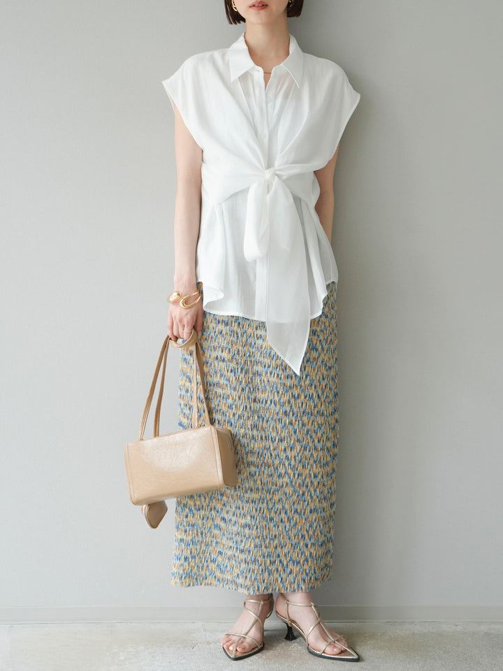 [SET]フロントタイシアーブラウス+マルチカラーランダムプリーツタイトスカート(2set)