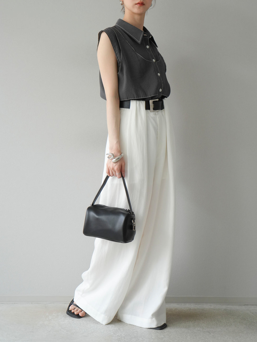 【預購】寬褲配大帶/象牙白