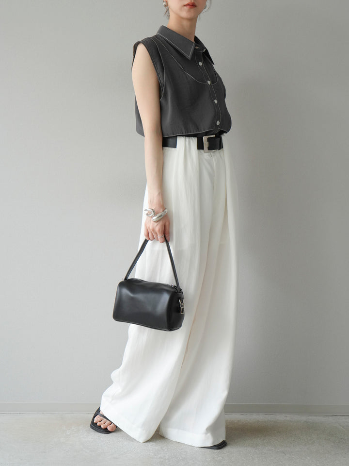 【預購】寬褲配大帶/象牙白