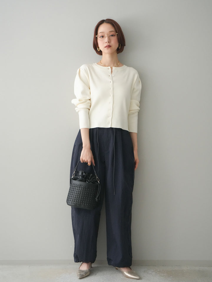 [SET]クリアボタンタックニットカーディガン+ドロストサイドラインナイロンパンツ(2set)