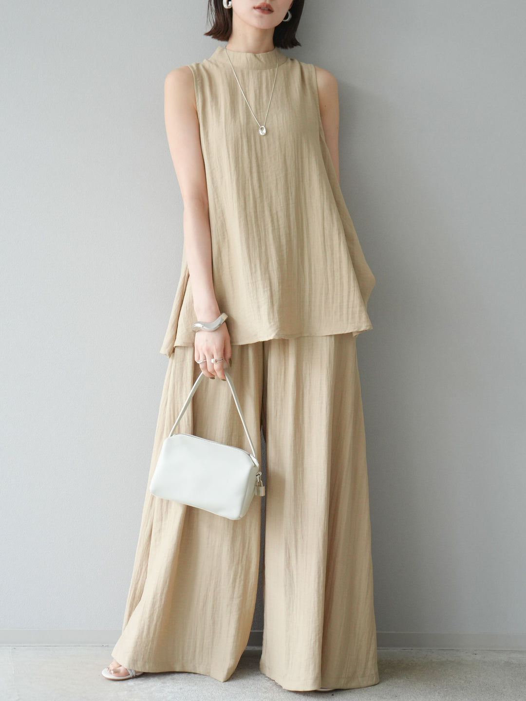 [SET]ホルターネックバックスリットブラウス＆スーパーワイドパンツSET UP(2set)