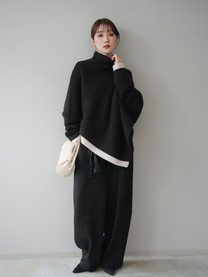 [予約]ベルト付裏起毛センターシームカーブパンツ/black