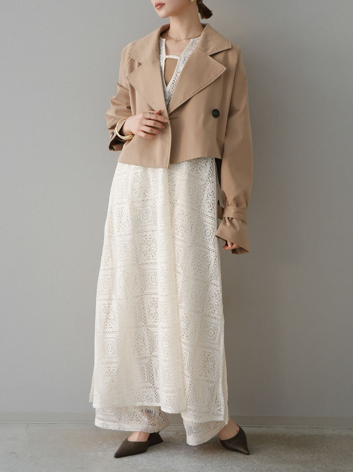 [予約]ブロックレースワイドパンツ/アイボリー