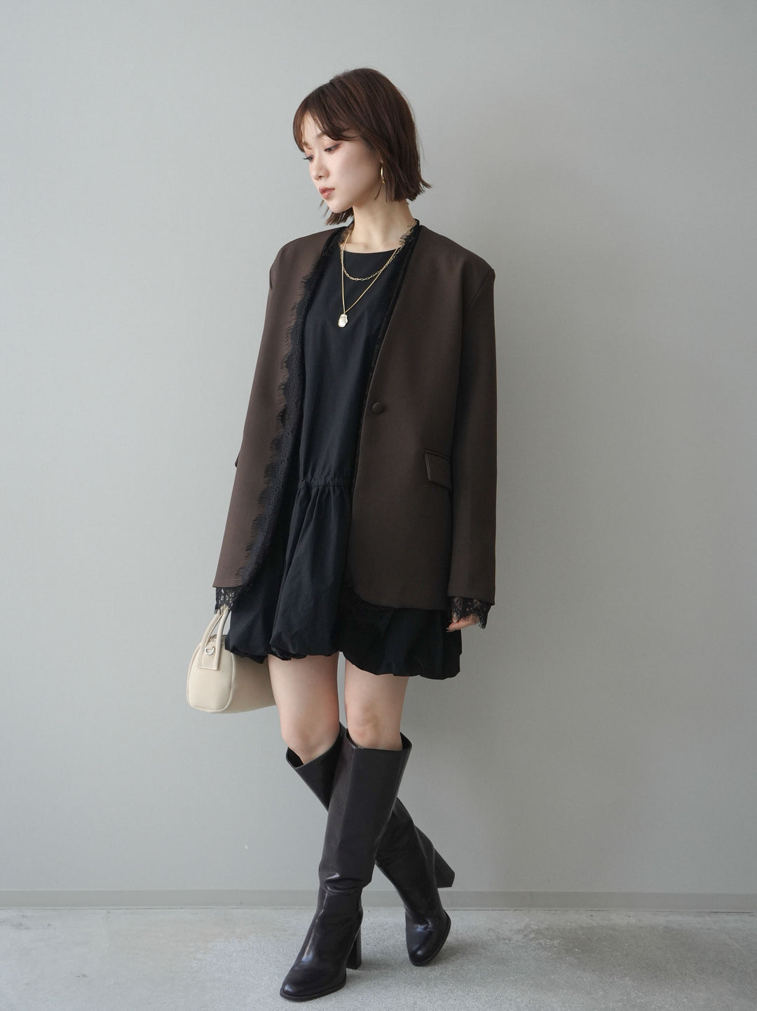 [予約]ノースリバルーンミニワンピース/black