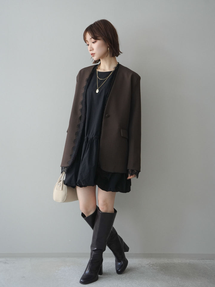 [予約]ノースリバルーンミニワンピース/black