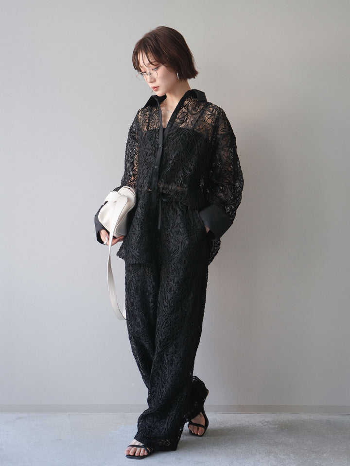 [SET]シアーコードレースオーバーシャツ+シアーコードレースイージーパンツ(2set)