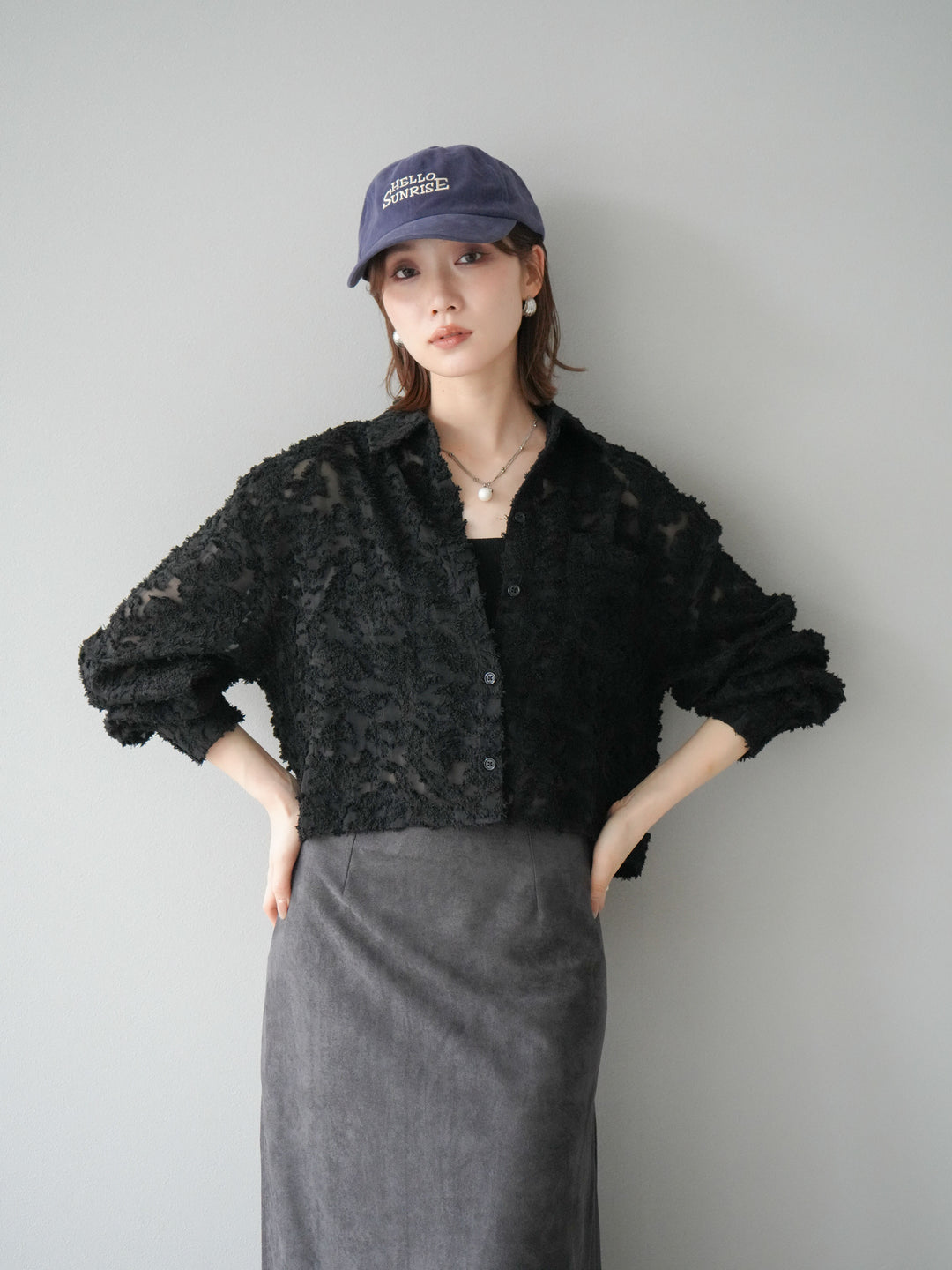 [予約]ジャガードショートシャツ/ブラック