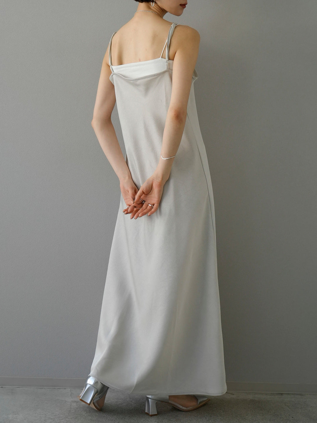 [Pre-order] Crushed Satin Camisole Dress/Light Gray