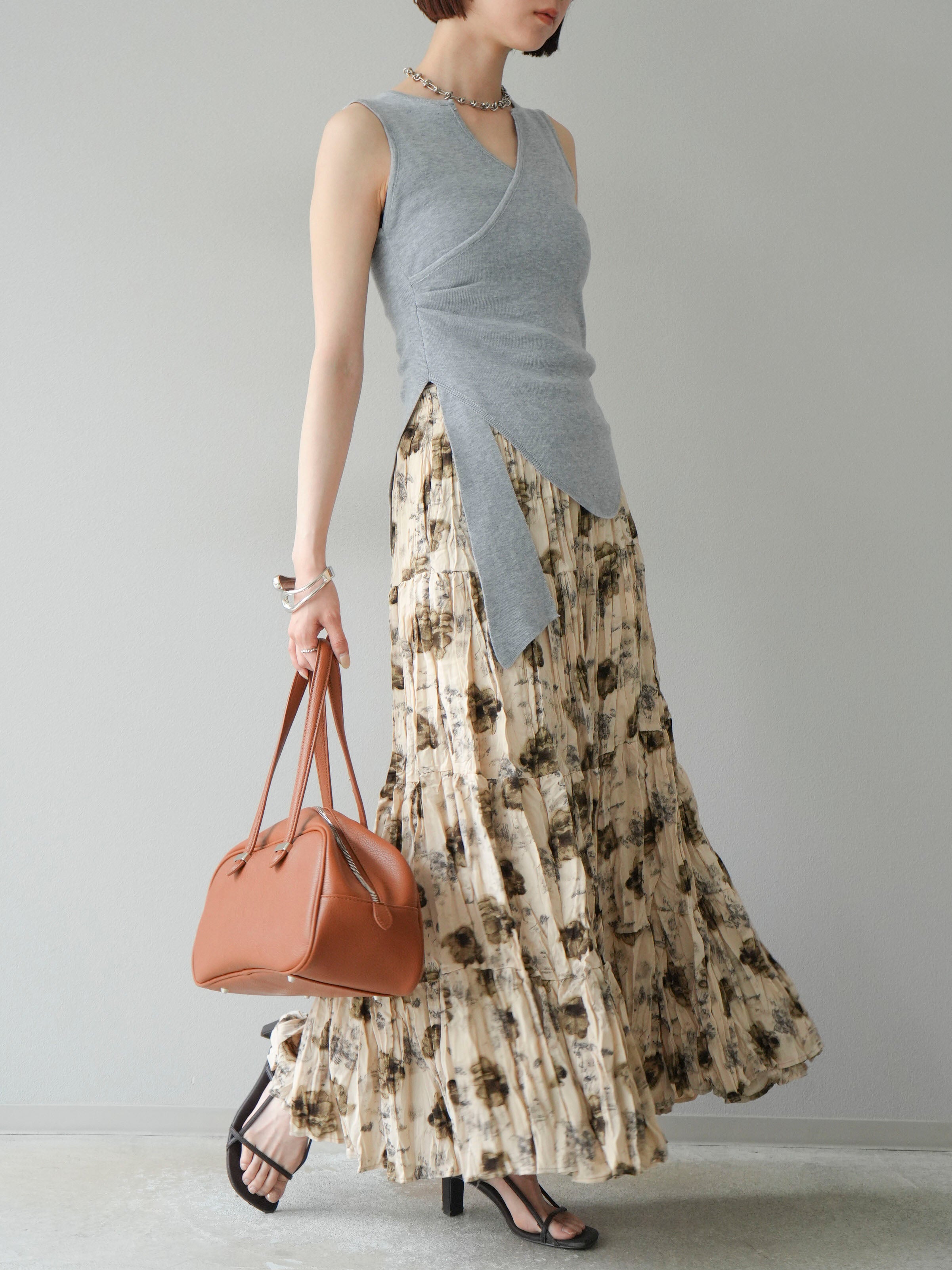 ローブブラン プリーツカシュクールニットトップス Pleats Cache-coeur