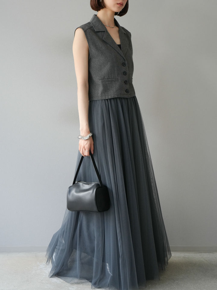 [予約]チュールボリュームスカート/グレー