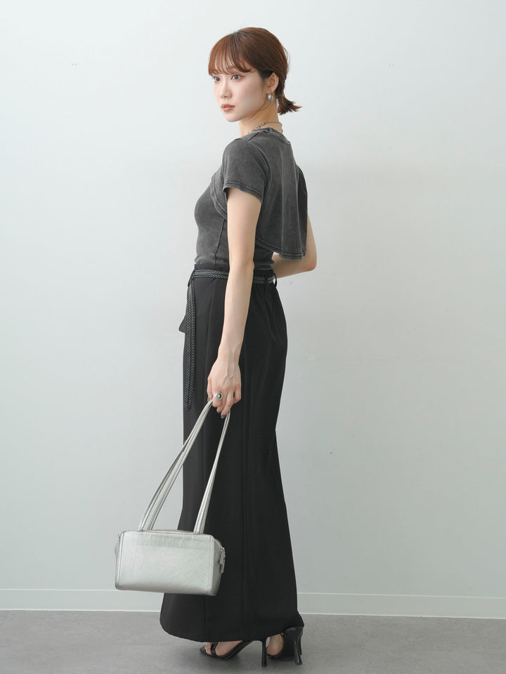 [SET]フロントオープンレイヤードトップスセット+クレープデシンフラップ付きストレートスカート(2set)