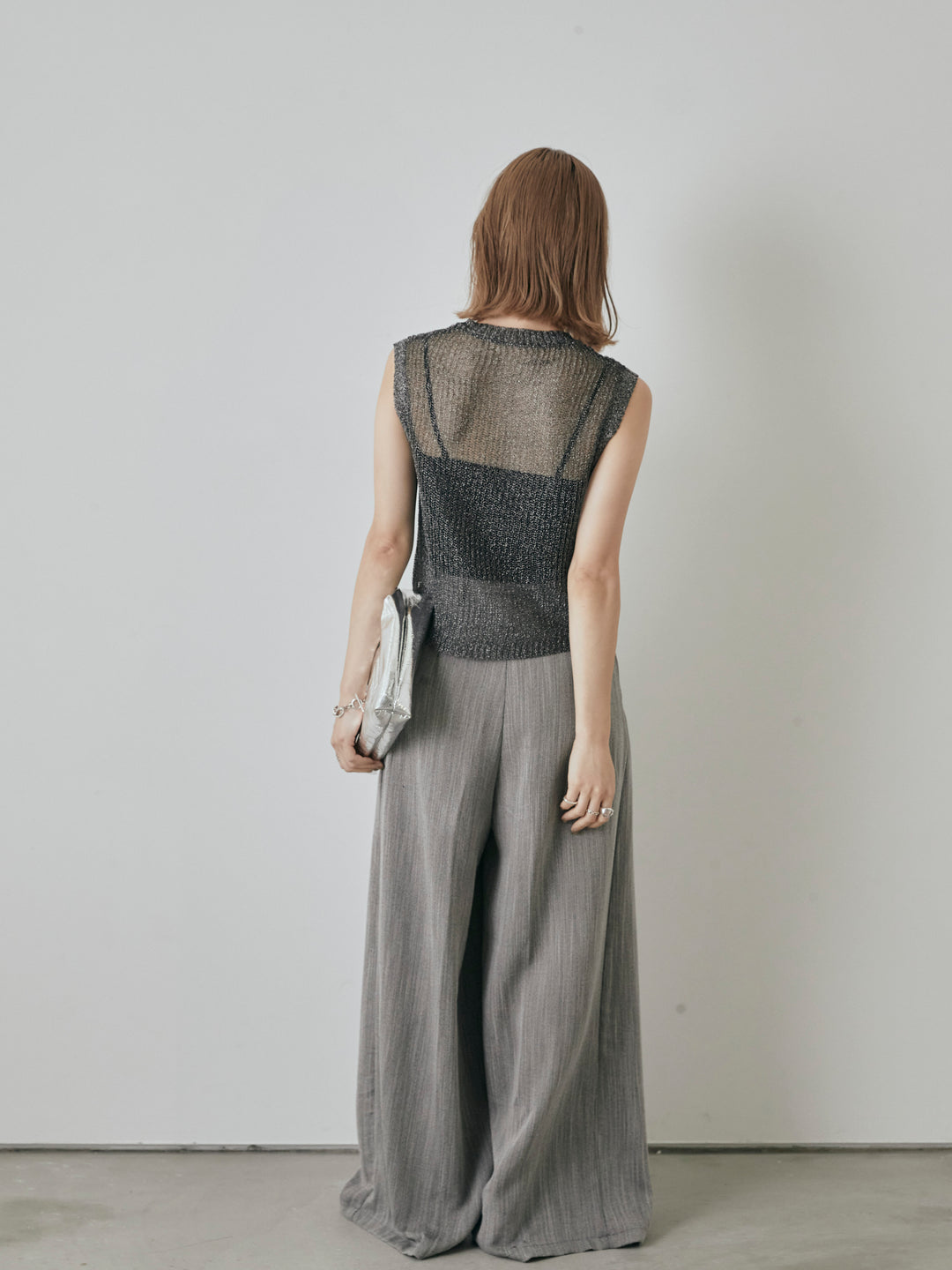 【預購】仿麻腰帶寬褲/灰色