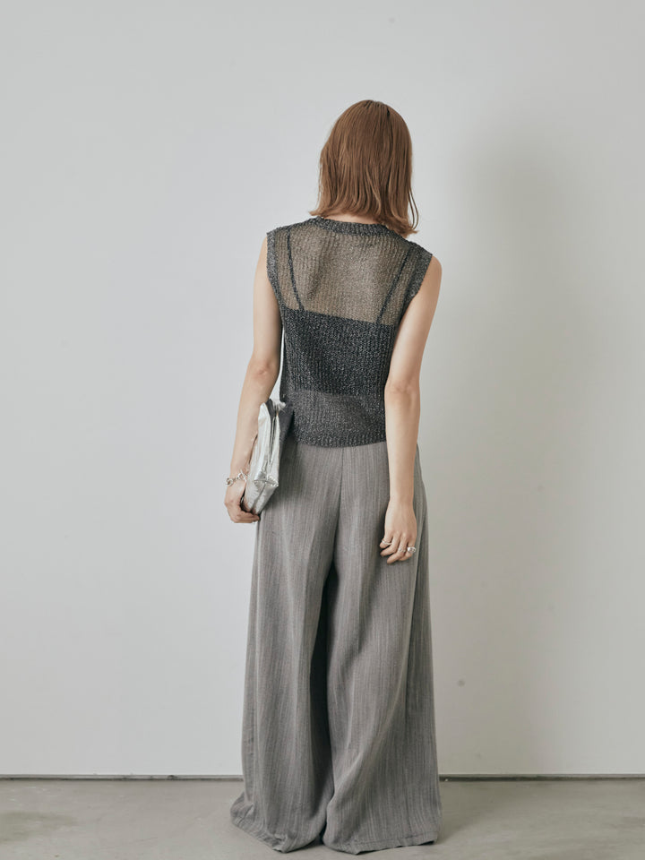 【預購】仿麻腰帶寬褲/灰色