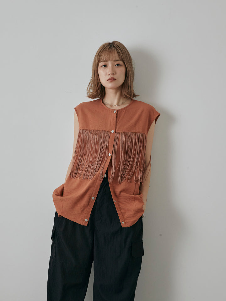 【預購】流蘇無袖上衣/摩卡色