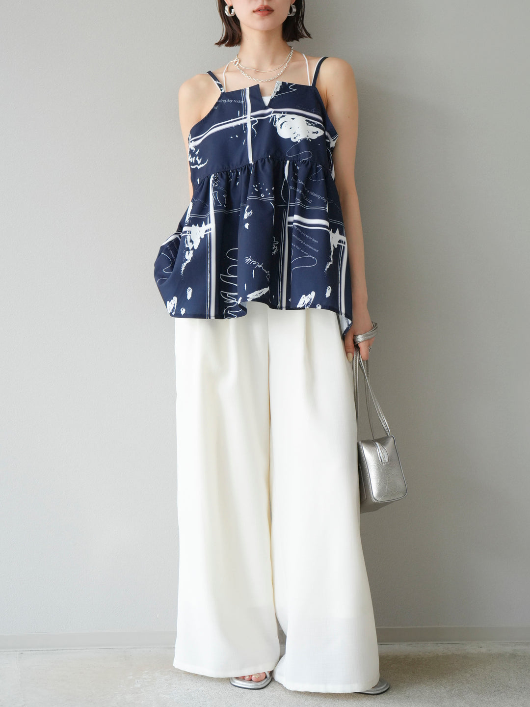 [予約]リネンライクイージーワイドパンツ/アイボリー