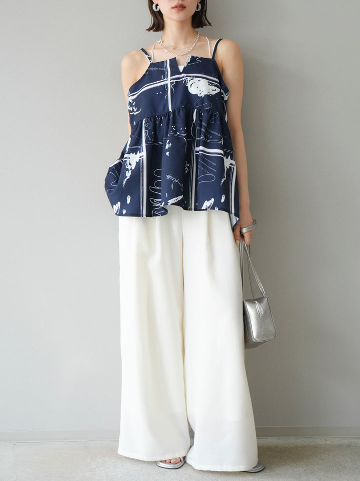 [予約]リネンライクイージーワイドパンツ/アイボリー