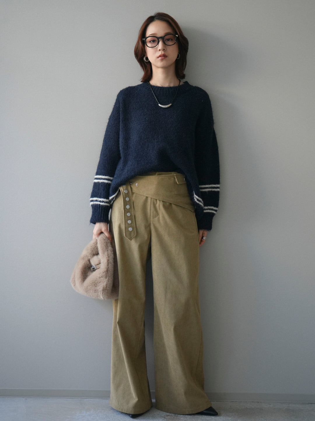 [予約]クルーネックラインボーダーニットプルオーバー/navy