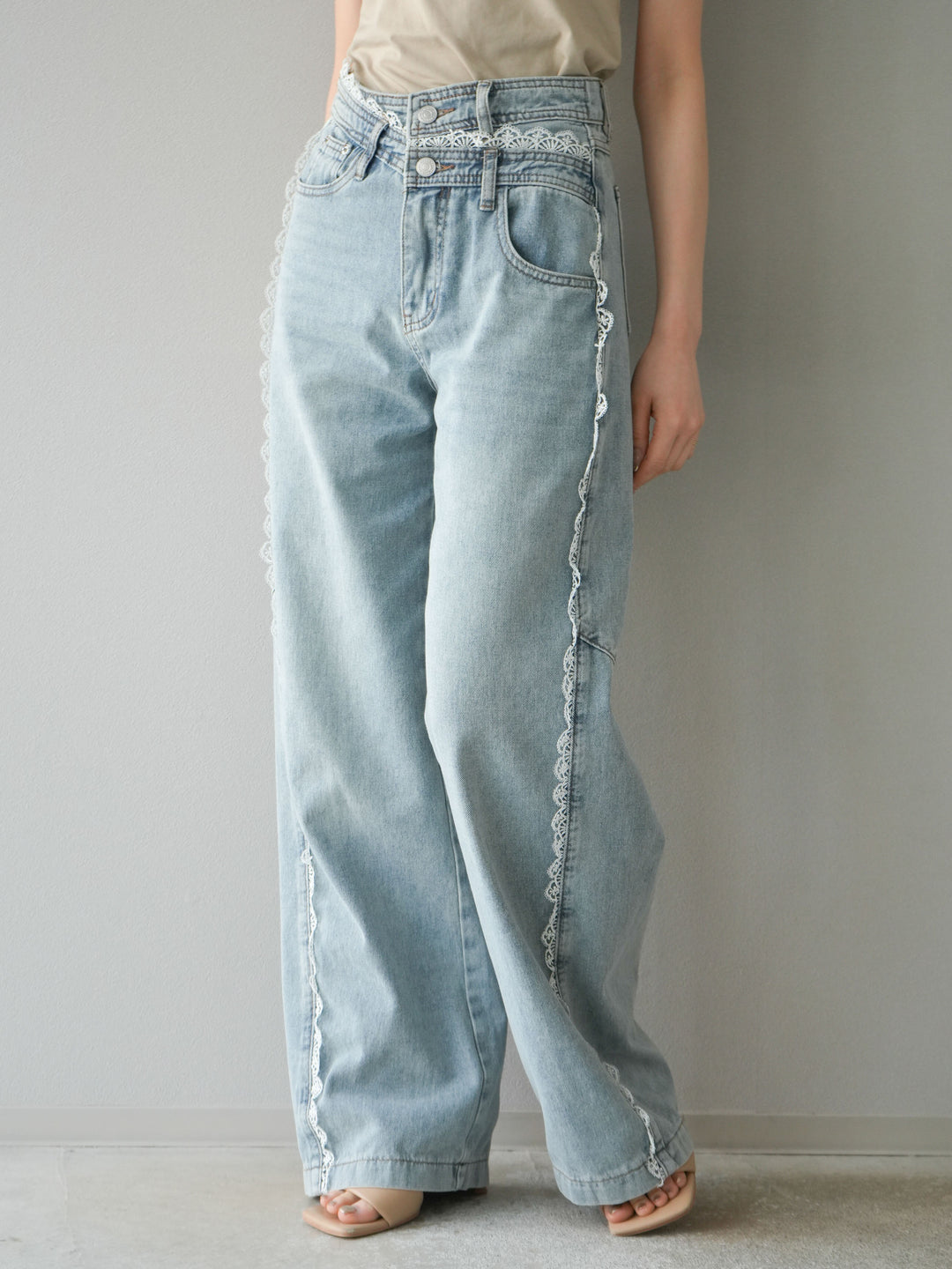 【預購】Line蕾絲牛仔褲/淺藍