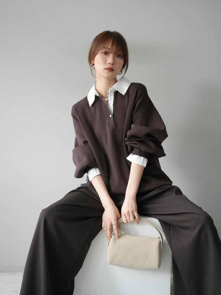 [預訂] 領口Polo針織套衫/棕色