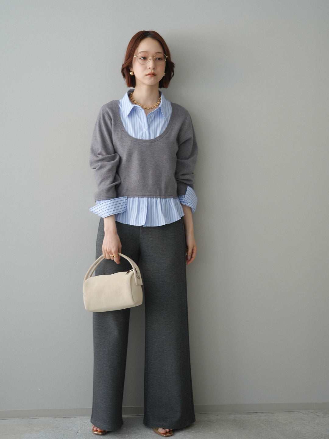 [予約]イージーポンチワイドパンツ/charcoal