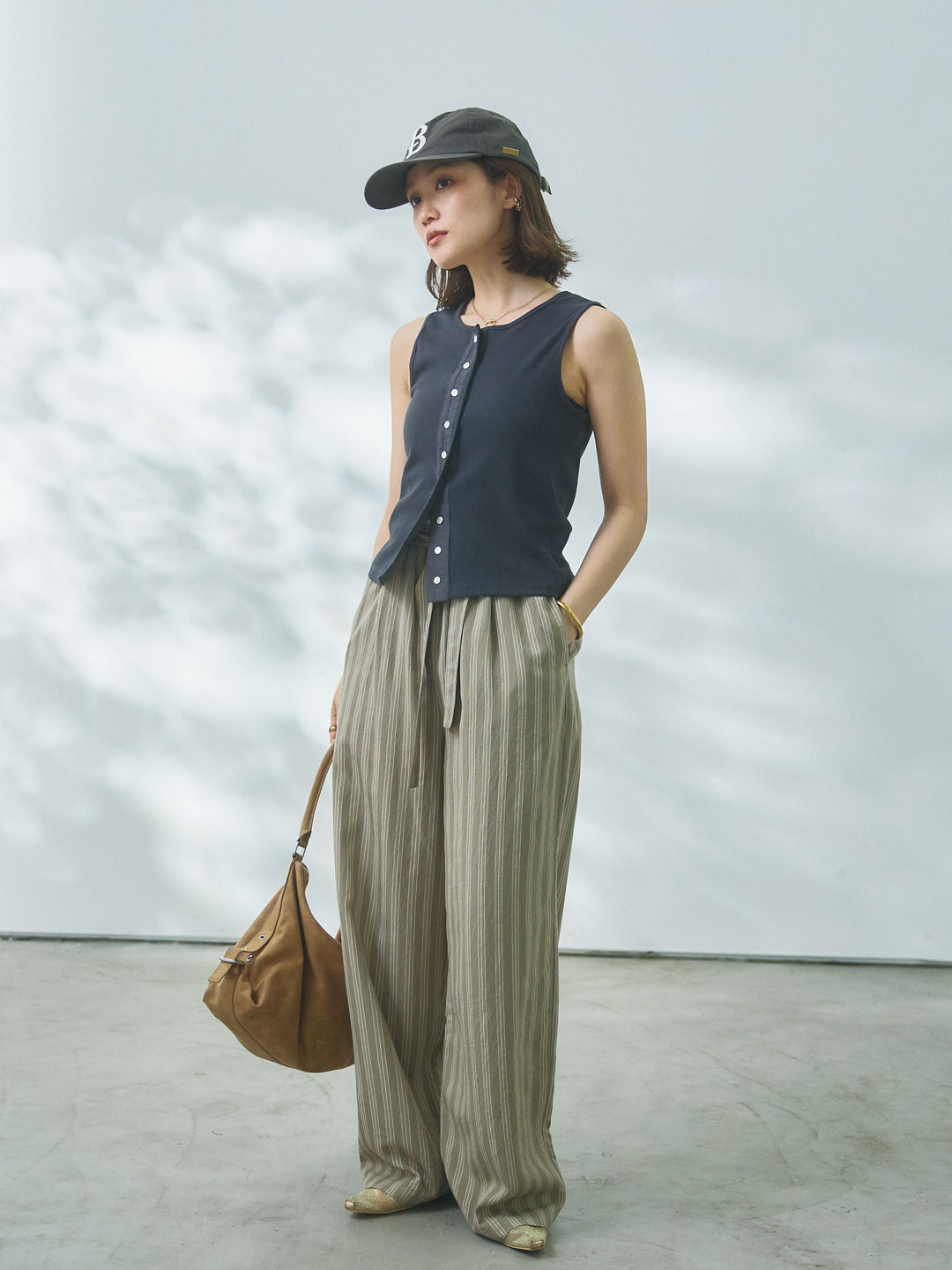 【Allure】[SET]フロントボタンテレコリブタンクトップ+フロントボタンテレコリブタンクトップ(2set)