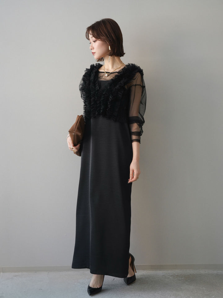 [予約]チュールフリルアンサンブルキャミソールドレス 3点SET/black