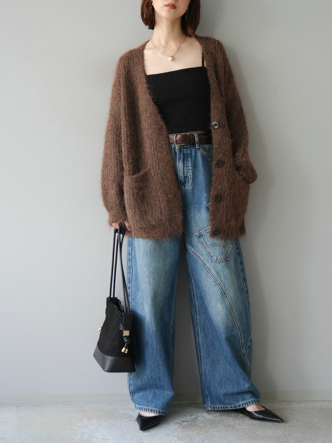 [予約]ウール混オーバーニットカーディガン/ブラウン