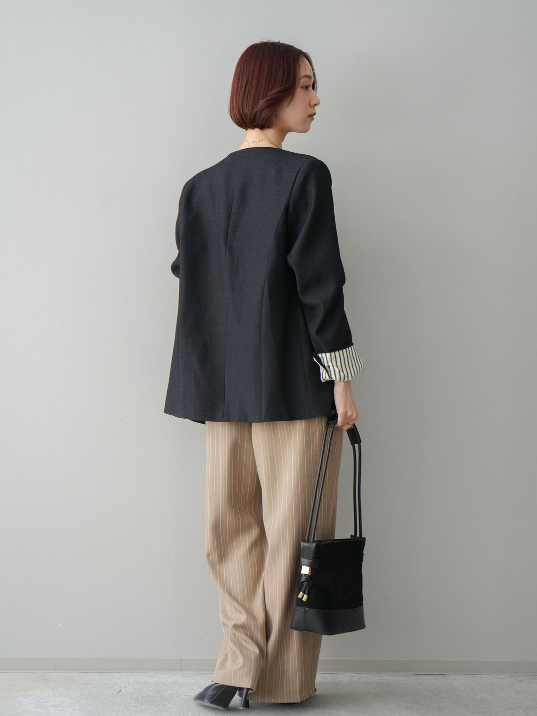 [SET]ノーカラージャケット+グログランテープストライプサロペット(2set)