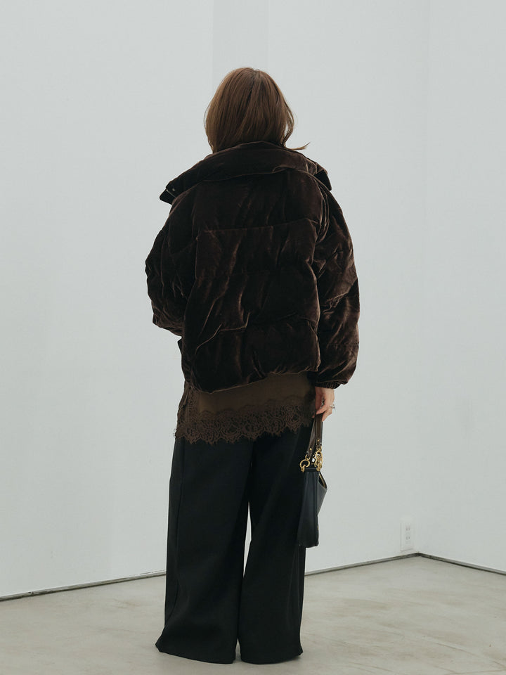 【Allure】[SET]ベロアダウンジャケット+ループデザインツイルワイドパンツ(2set)