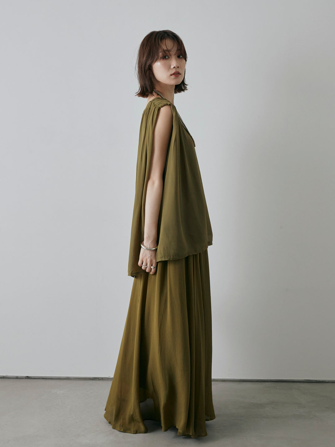 [予約]シアーフレアマキシスカート/グリーン