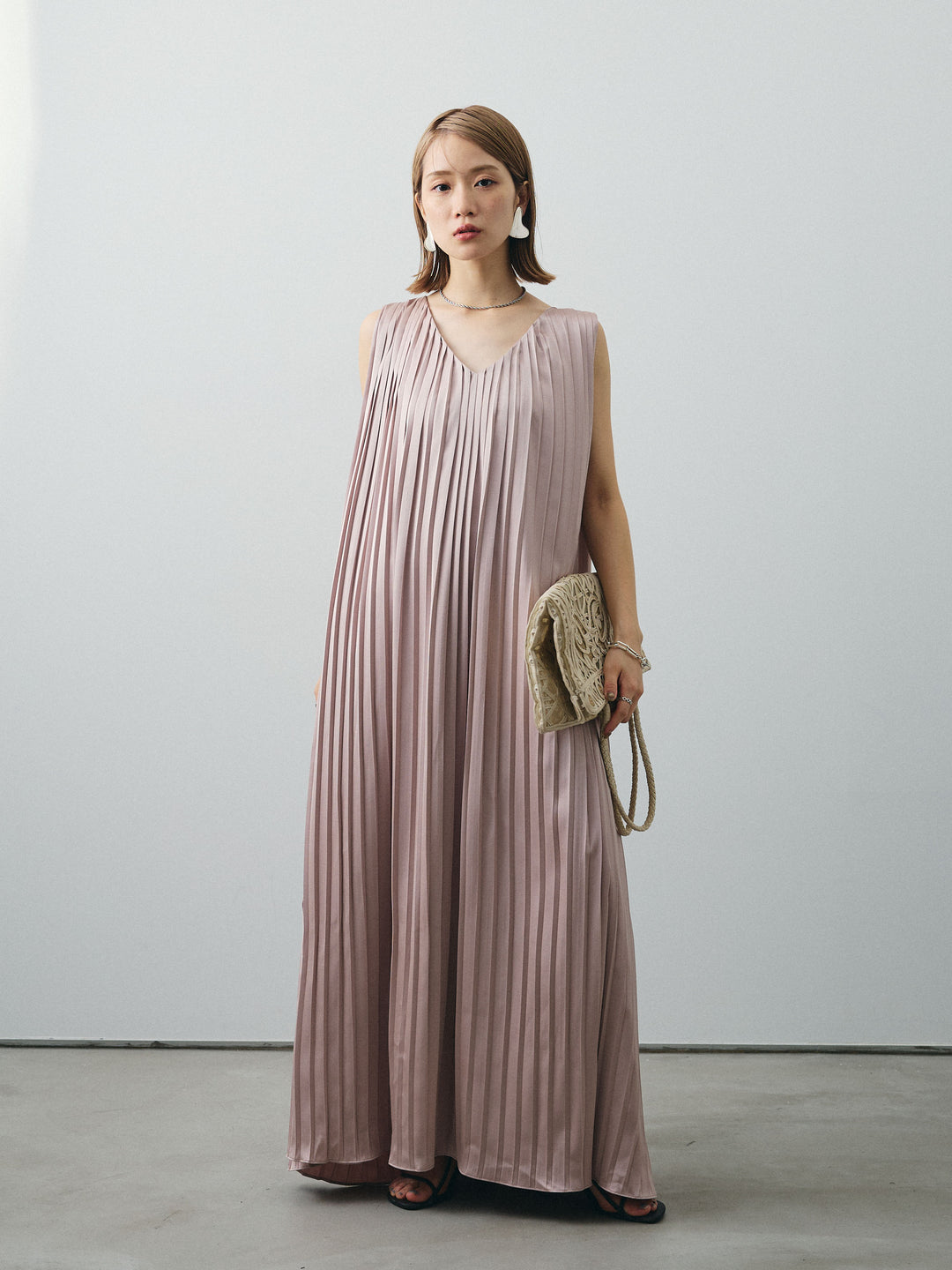 [SET] 緞面褶皺V領洋裝 + 緞面褶皺V領洋裝 (2set)