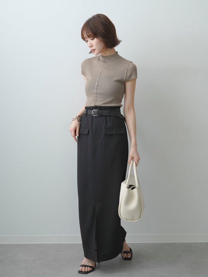 [予約]シアーバックボタンリブニットトップス/khaki