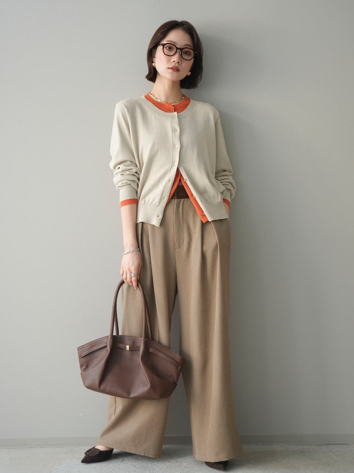 [予約]配色レイヤードコットンアクリルニットカーディガン/ivory