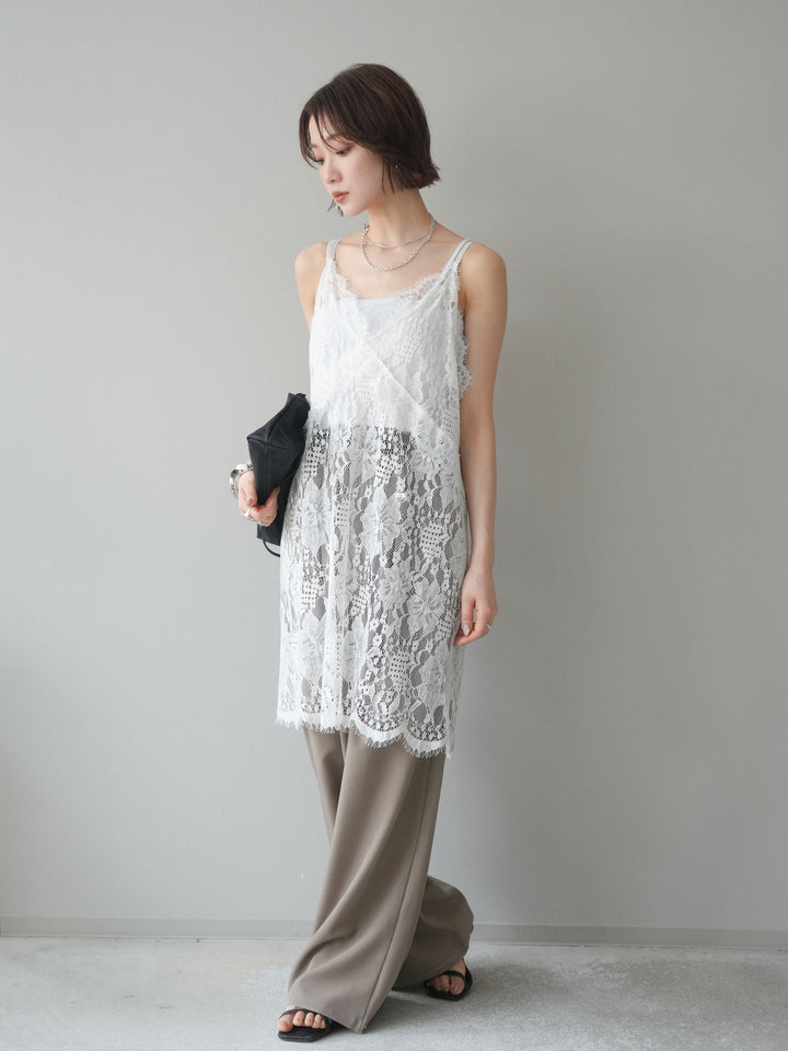 [SET]総レースチュニックキャミソール+ベルト付キーホルダーモチーフワイドパンツ(2set)