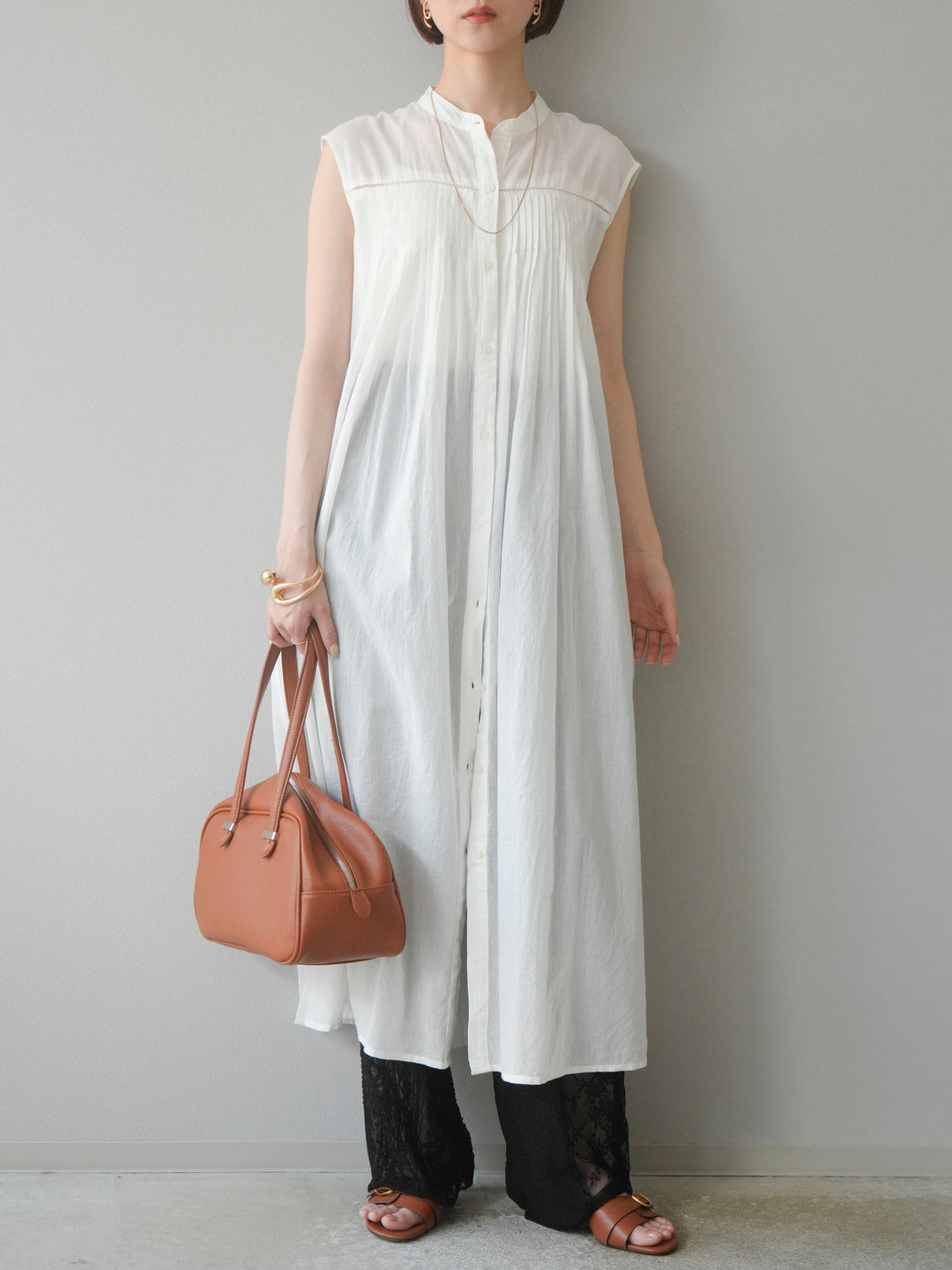 【預購】拼布蕾絲寬褲/黑