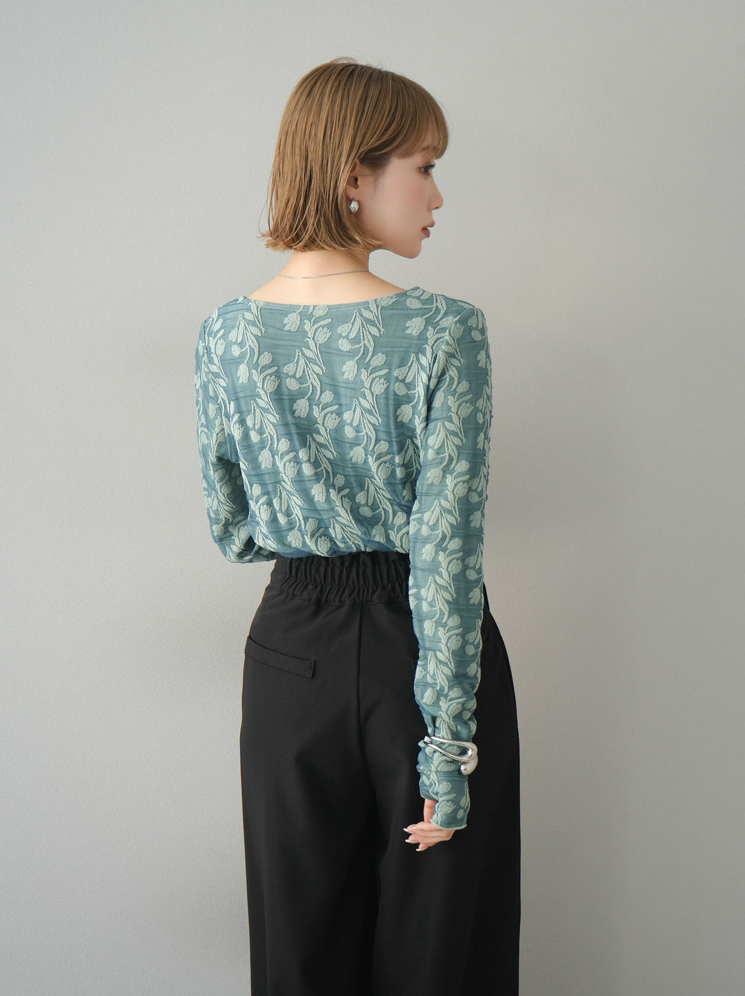 【預購】雙層紗布提花上衣/綠