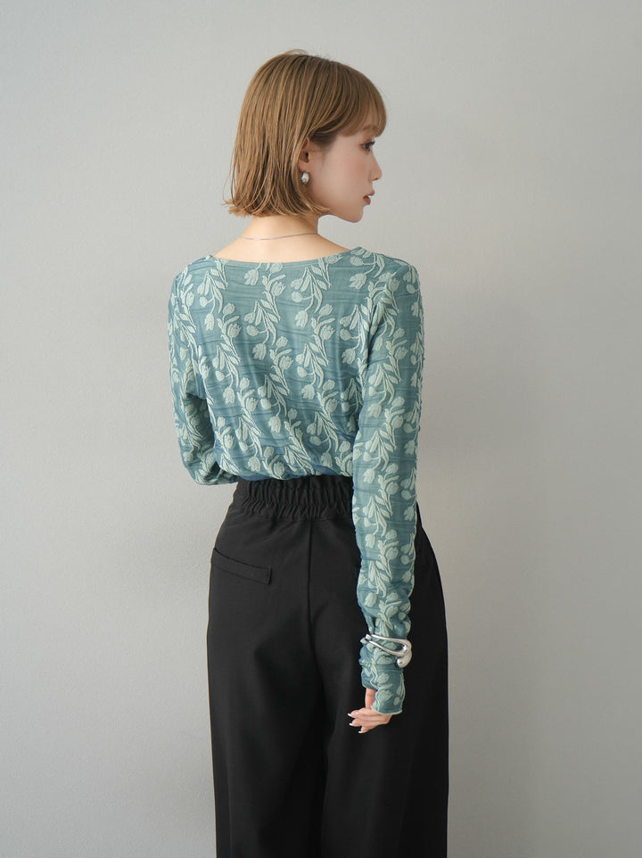 【預購】雙層紗布提花上衣/綠