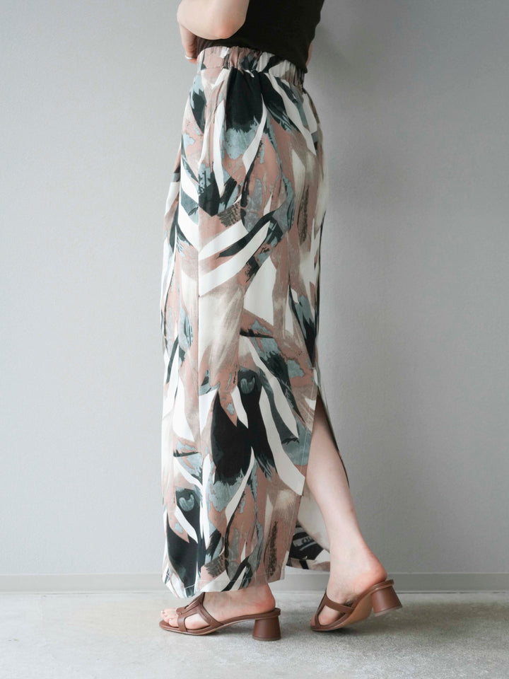 [預購] 度假風印花褶襉I字裙/綠色