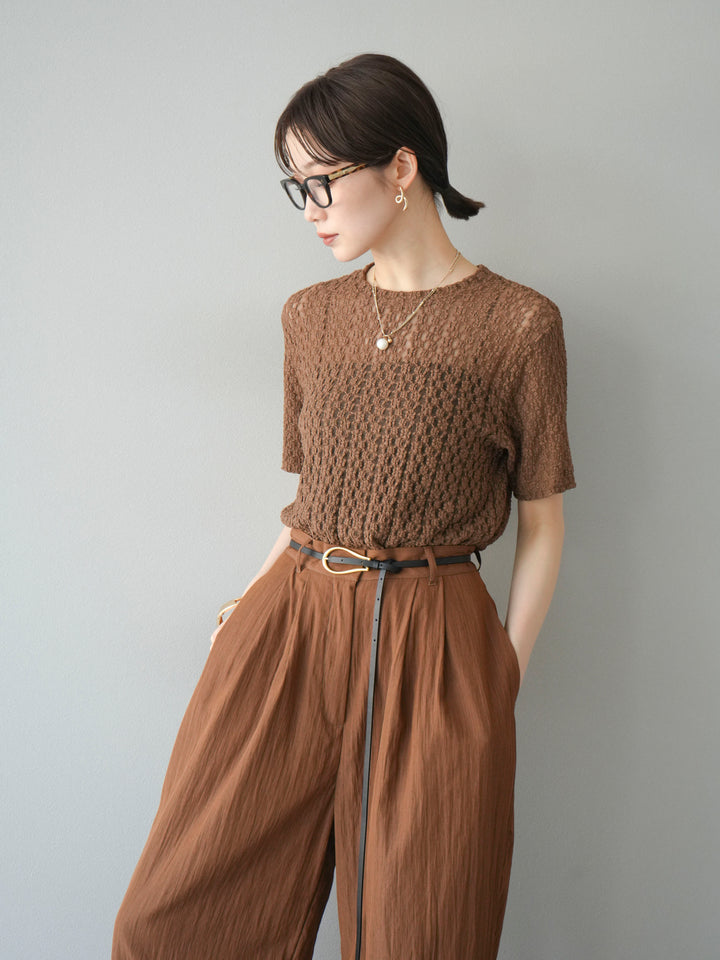 【預購】剪裁蕾絲T卹/棕色