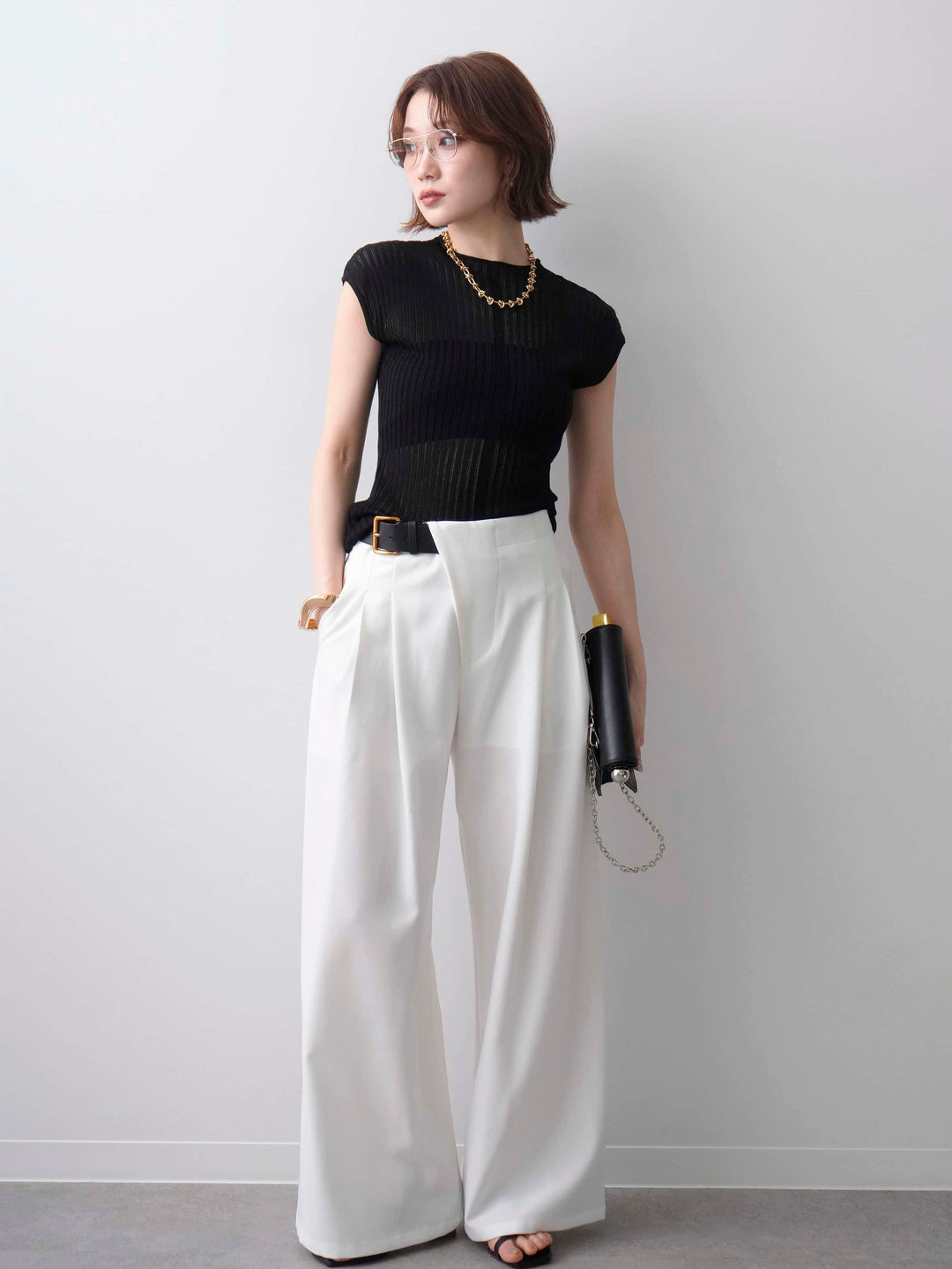 [予約]シアーリブフレンチニットトップス/black