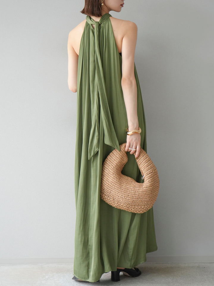[予約]シャイニーホルターワンピース/グリーン