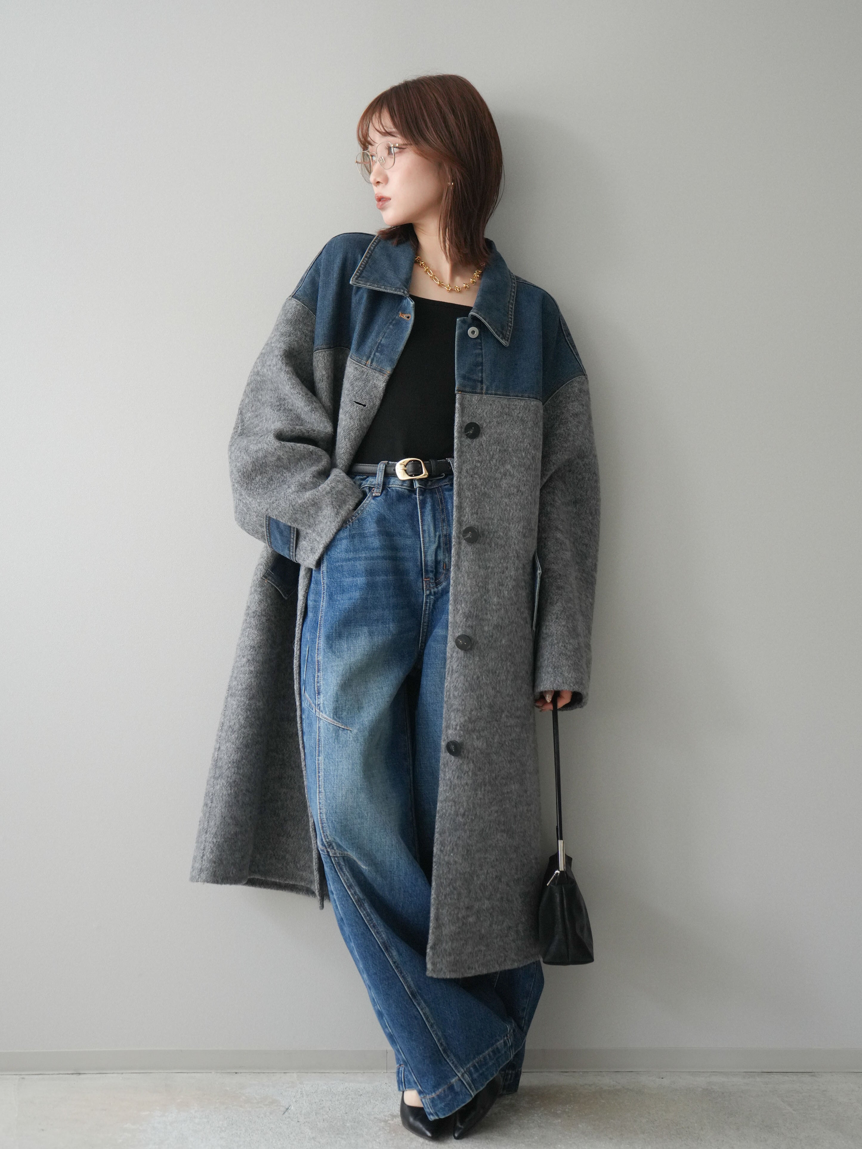 予約]デザインステッチカーブデニムパンツ/navy – Lumier