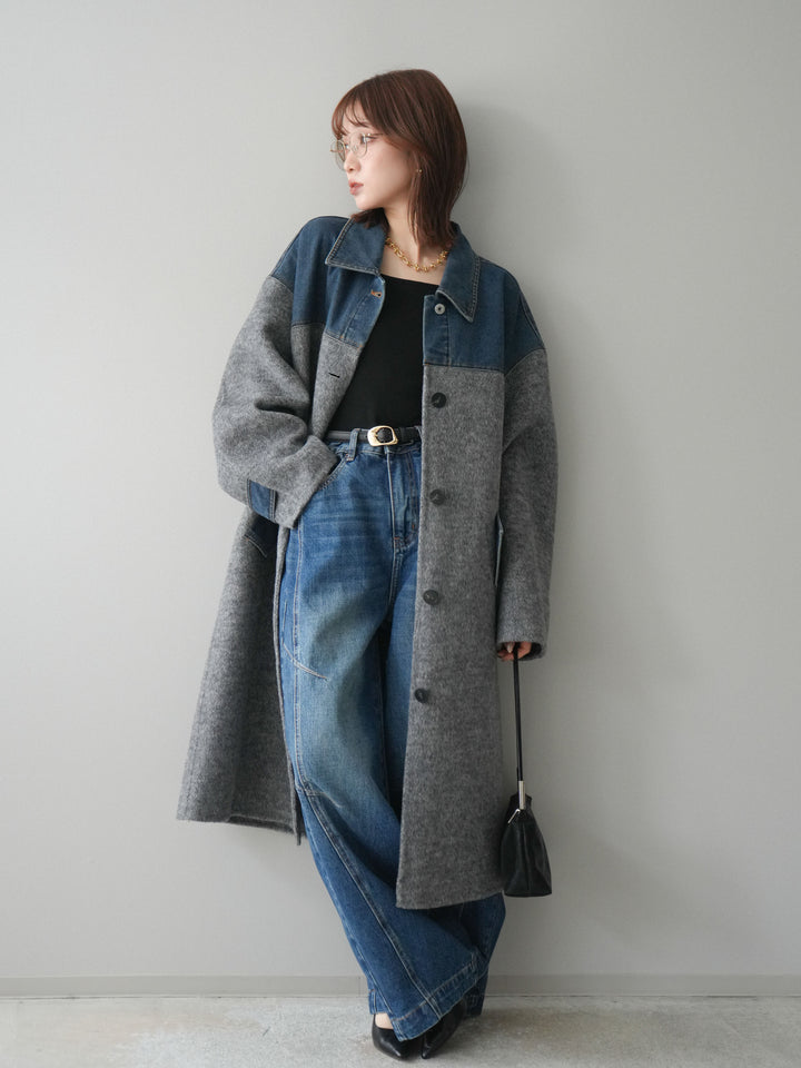 [予約]デザインステッチカーブデニムパンツ/navy