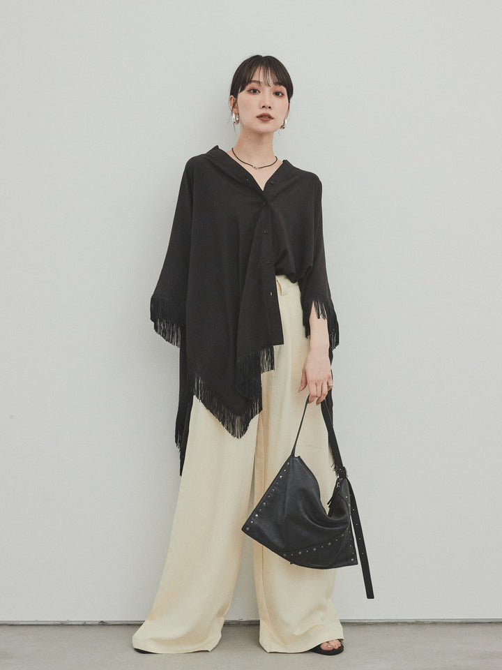 [予約]スクエアフリンジポンチョブラウス/ブラック