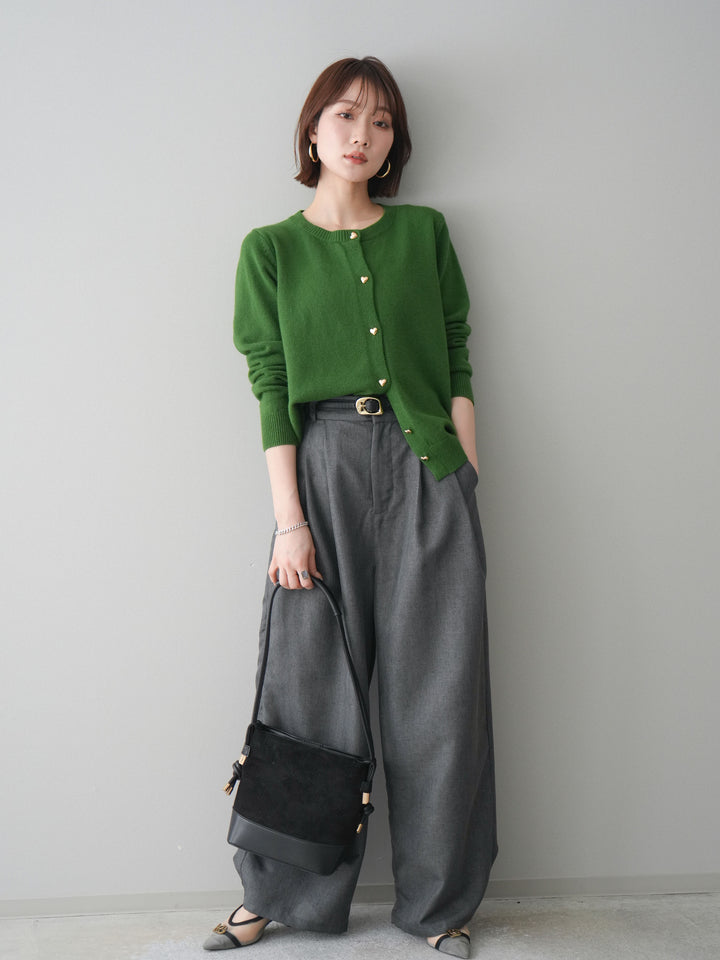 [予約]ハートボタンニットカーディガン/green