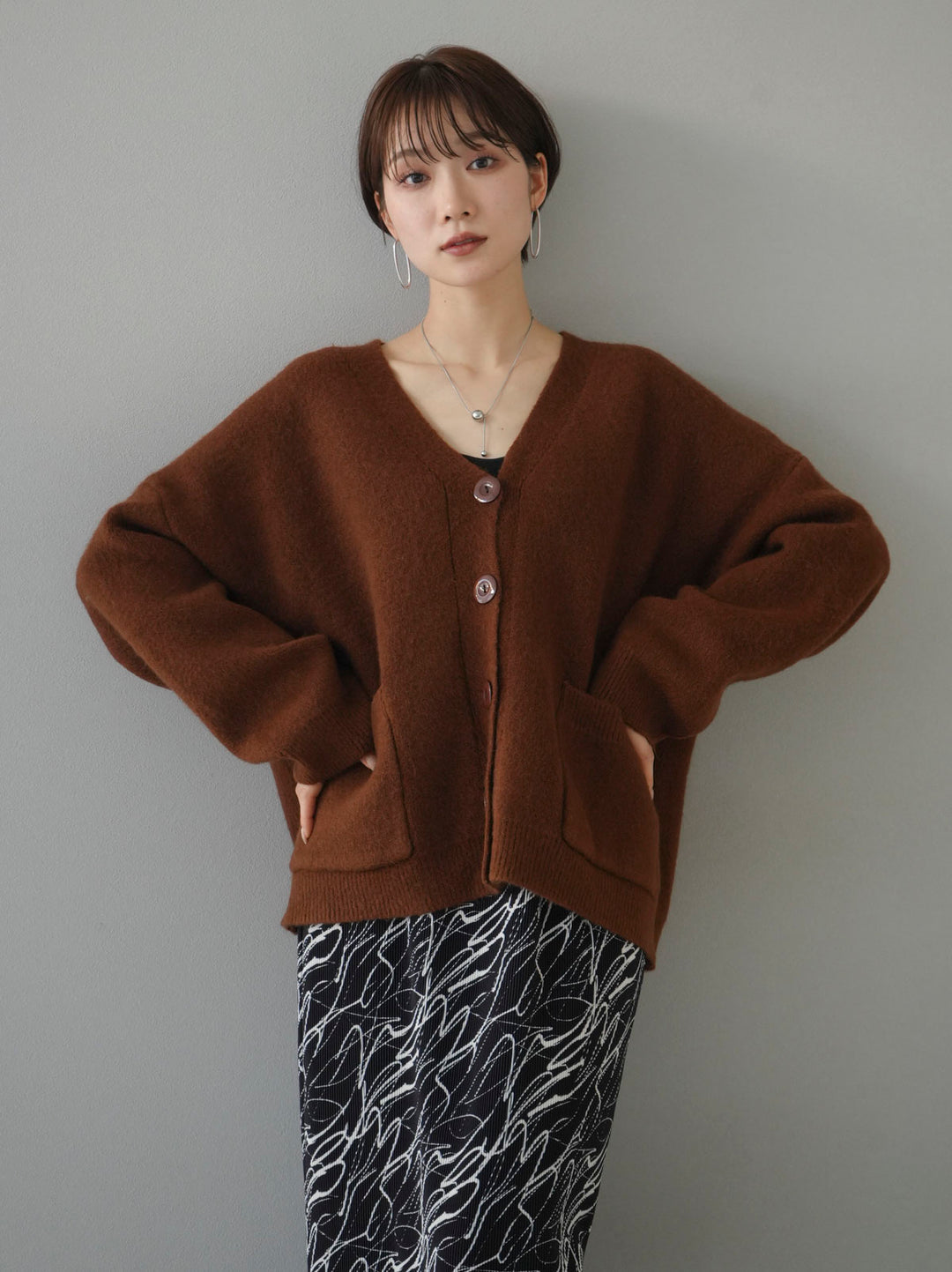 [Pre-order] Pocket knit cardigan/brown