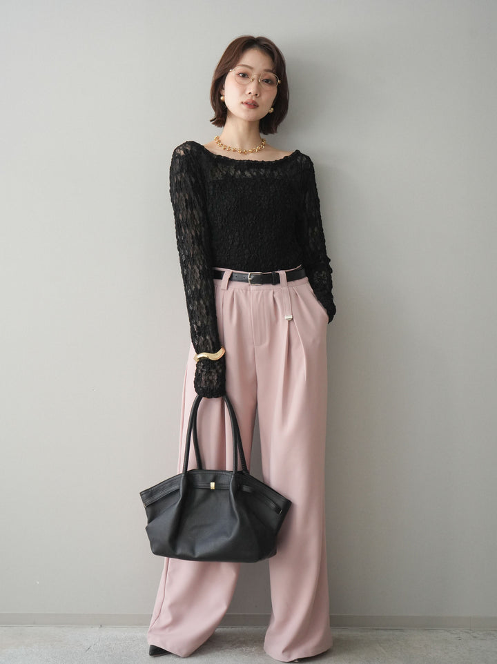 [SET]サイドギャザーレーストップス+サイドギャザーレーストップス(2set)